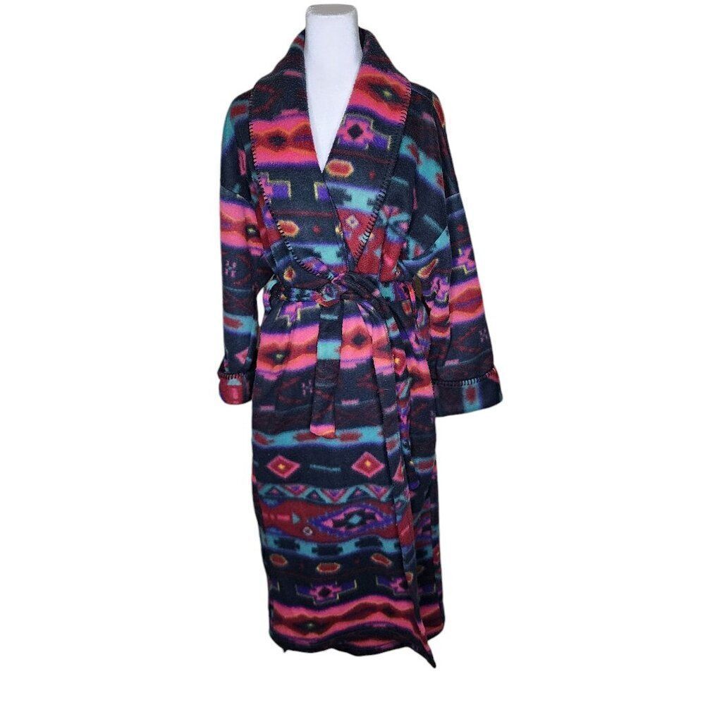 Vintage 90s Aztec Flannel Bathrobe Womens Size S Multicolor